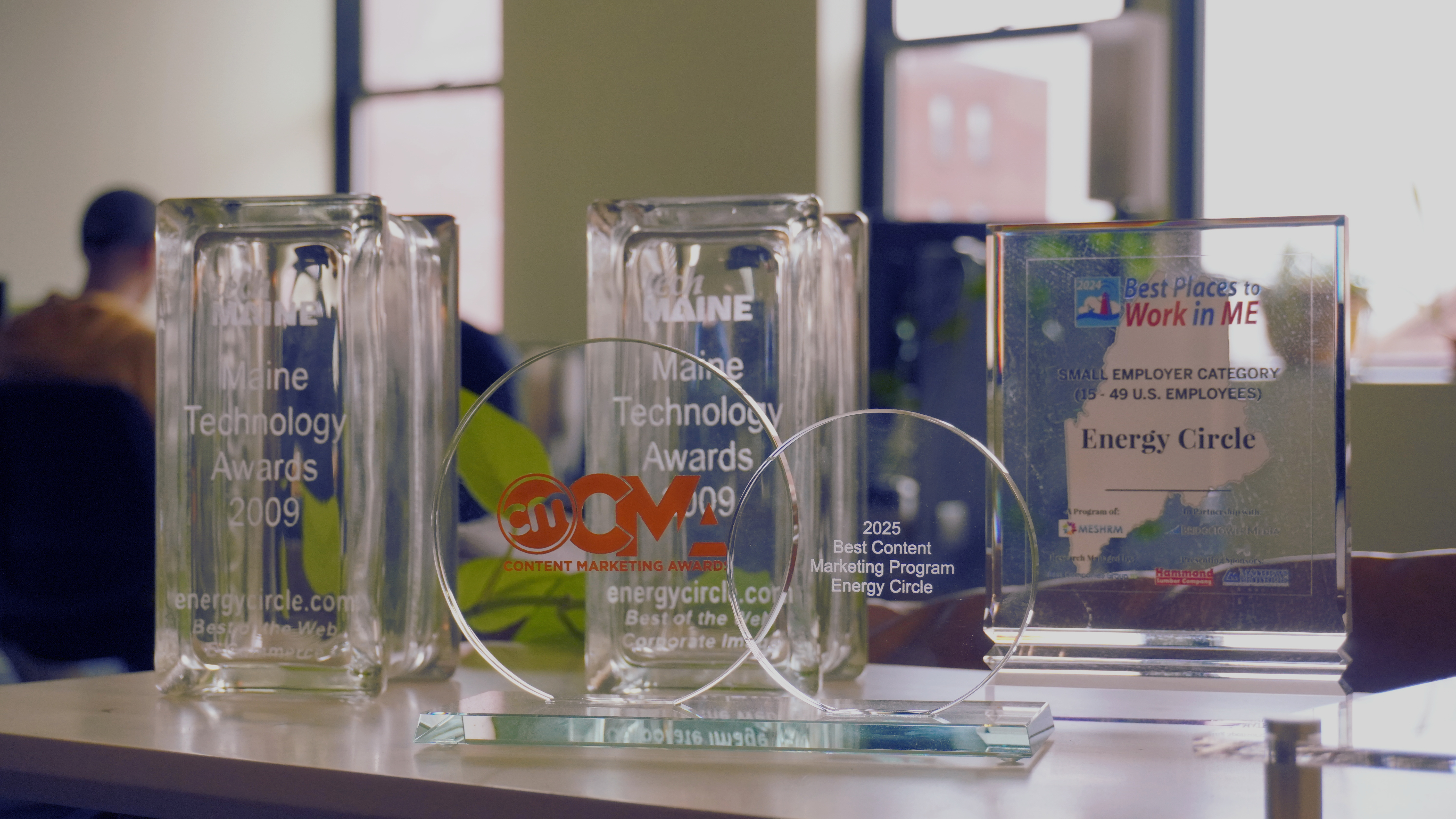 Energy Circle's awards on display in office
