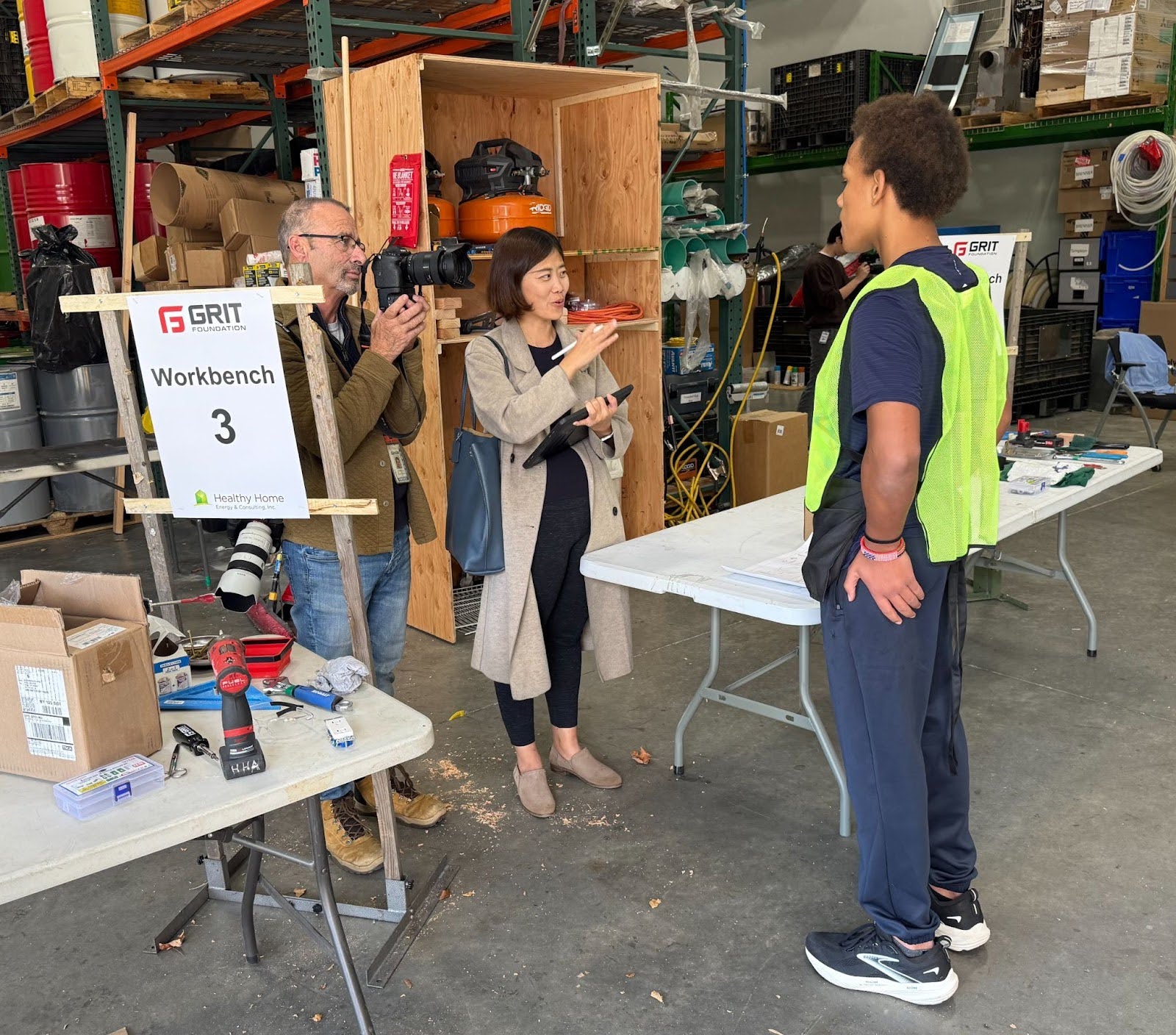 A student is interviewed by the local media for a piece promoting GRIT Camp and Healthy Home’s involvement. 