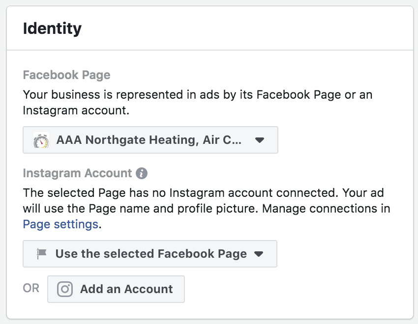 Company Identity Settings Under Facebook Ads Manager (for Instagram)