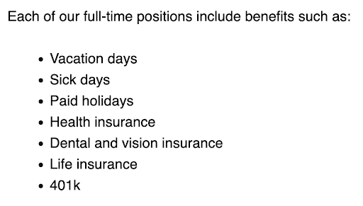 list of employee benefits