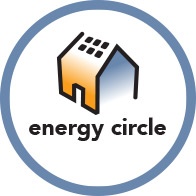 new energy circle logo with sans serif font and solar panels