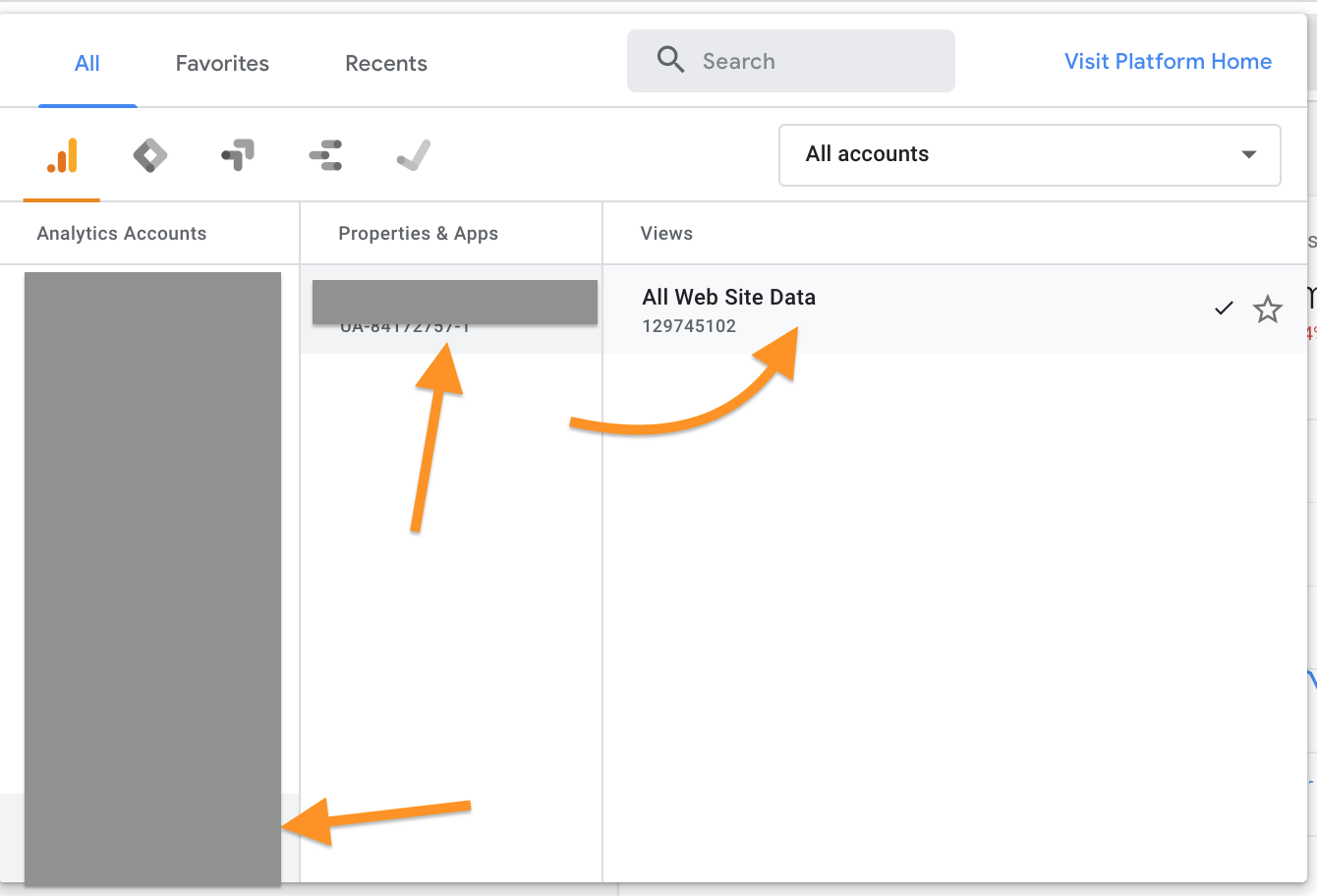 account &amp;lt; property &amp;gt; view google analytics screen capture