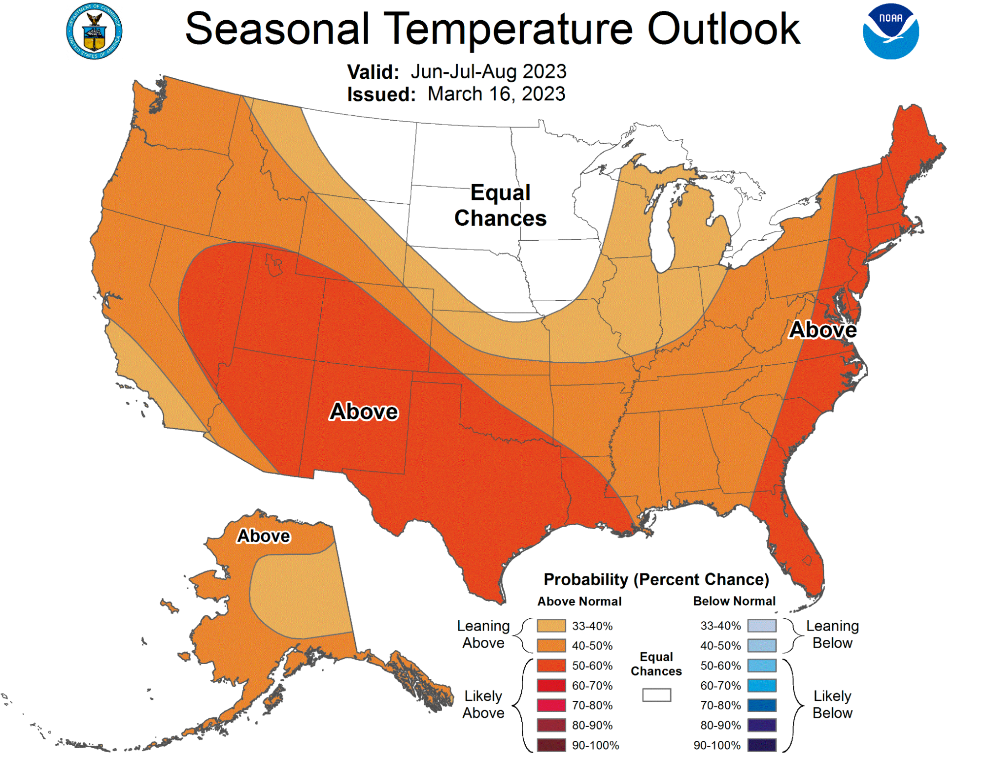 USA summer 2023 temperature outlook