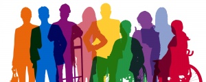 colorful outline of figures representing tradespeople