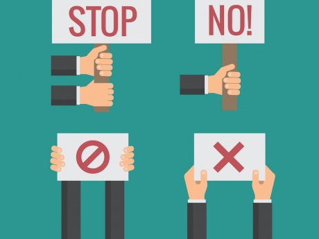 vector of hands holding signs indicating objection