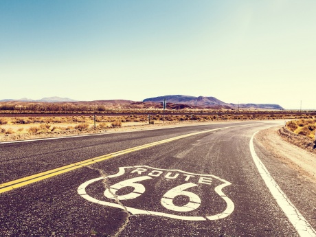 route 66 painted on highway asphalt