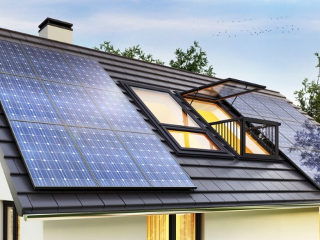 solar panels on modern house roof