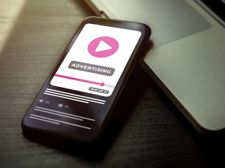 streaming advertising image on vector rendering of mobile phone