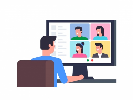 vector of man video chatting on computer