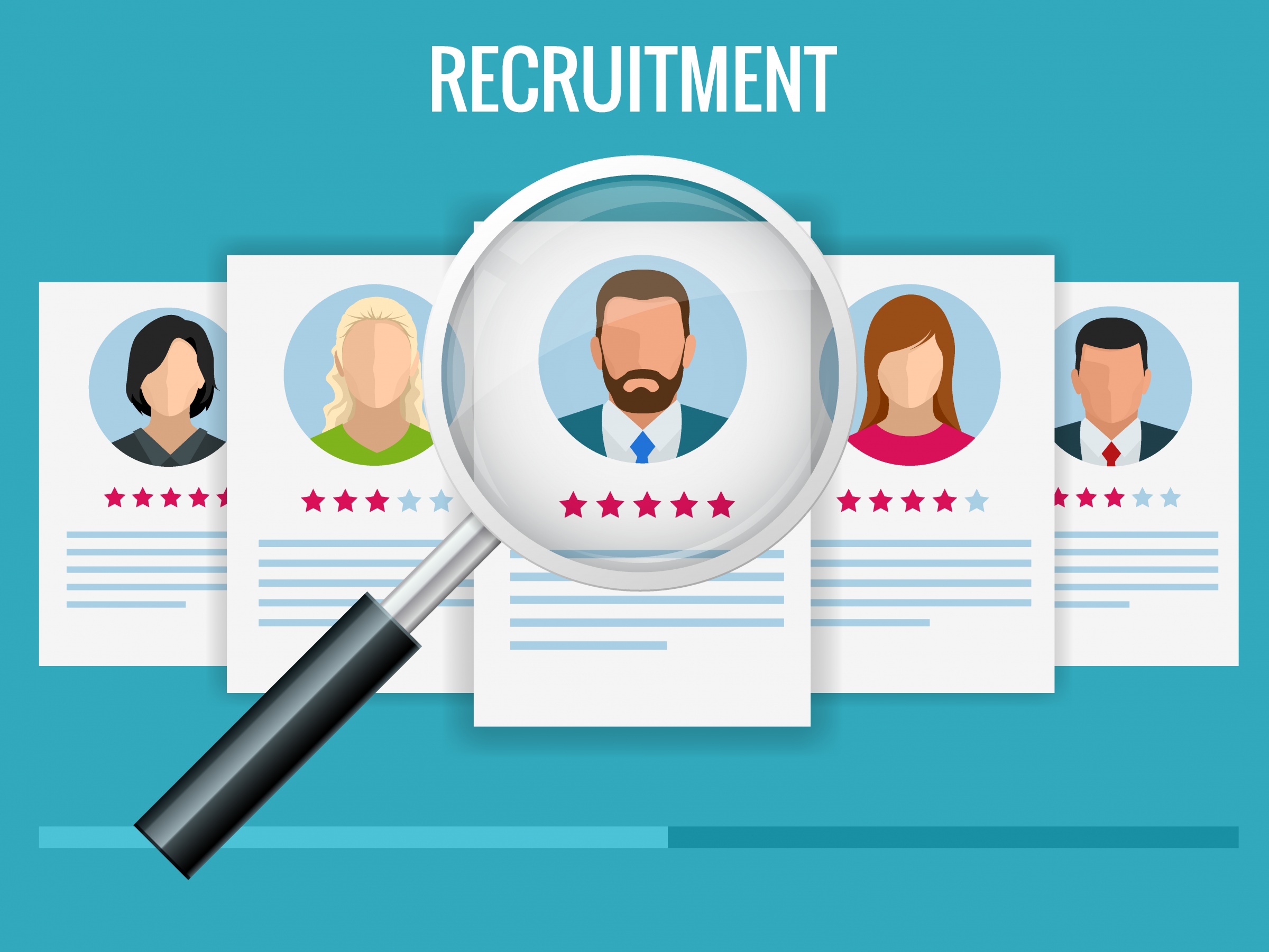 Graphical Magnifying Glass Hovering Over Profile Of Job Applicants